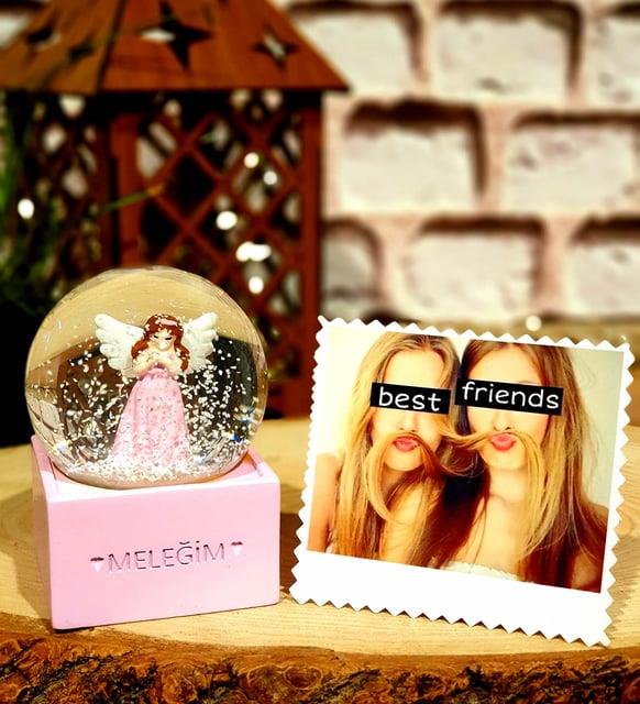 Kişiye Özel Fotoğraflı Pembe Peri Meleğim Kar Küresi Arkadaşa Hediye BANYO GURUBU
