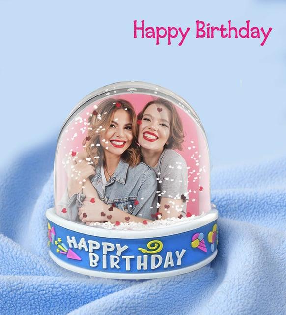 Kişiye Özel Çift Fotoğraflı Arkadaşa Hediye Kar Küresi 