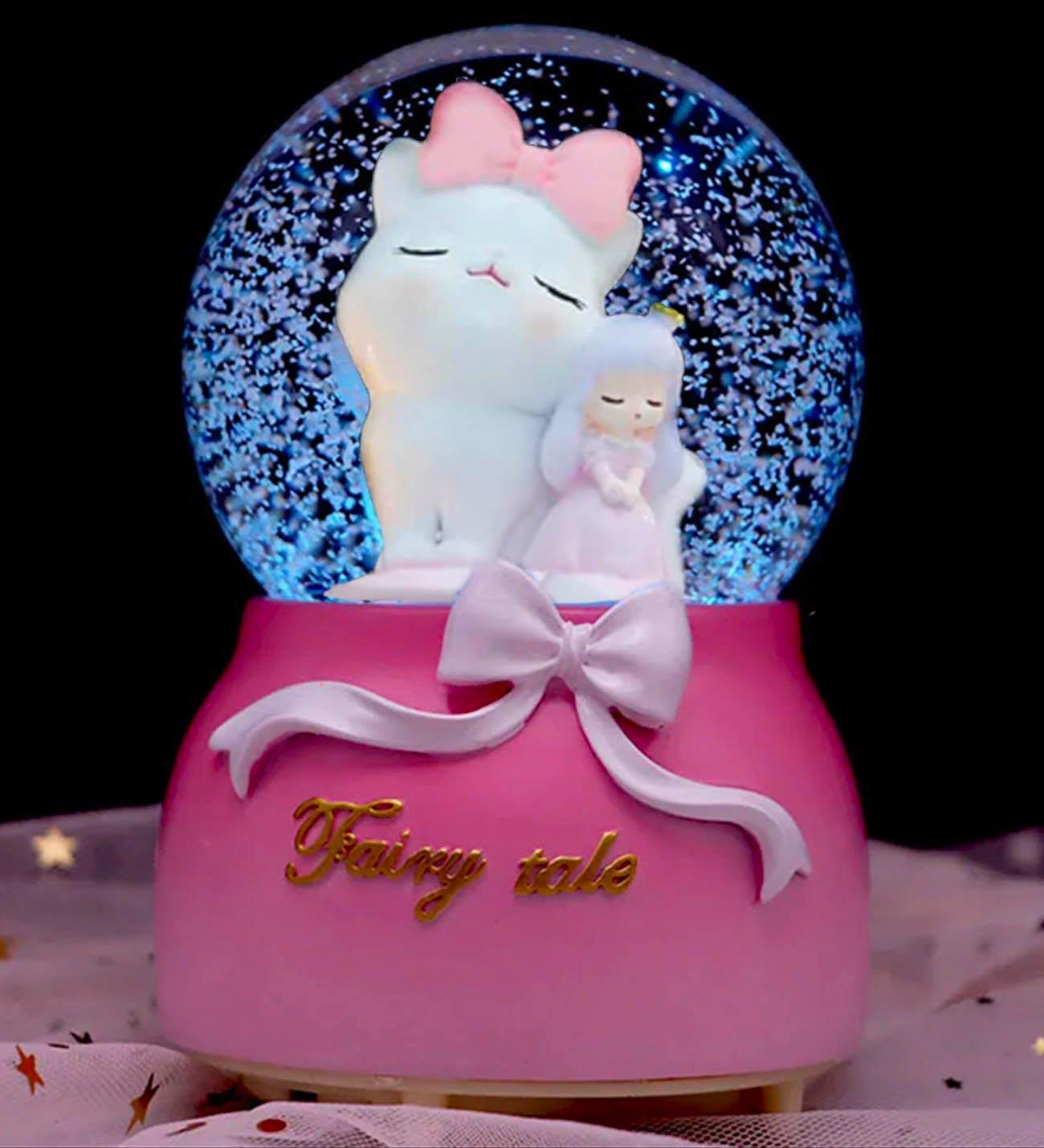 Kedili Kız Renk Değiştiren Işıklı Müzikli Kar Küresi BANYO GURUBU