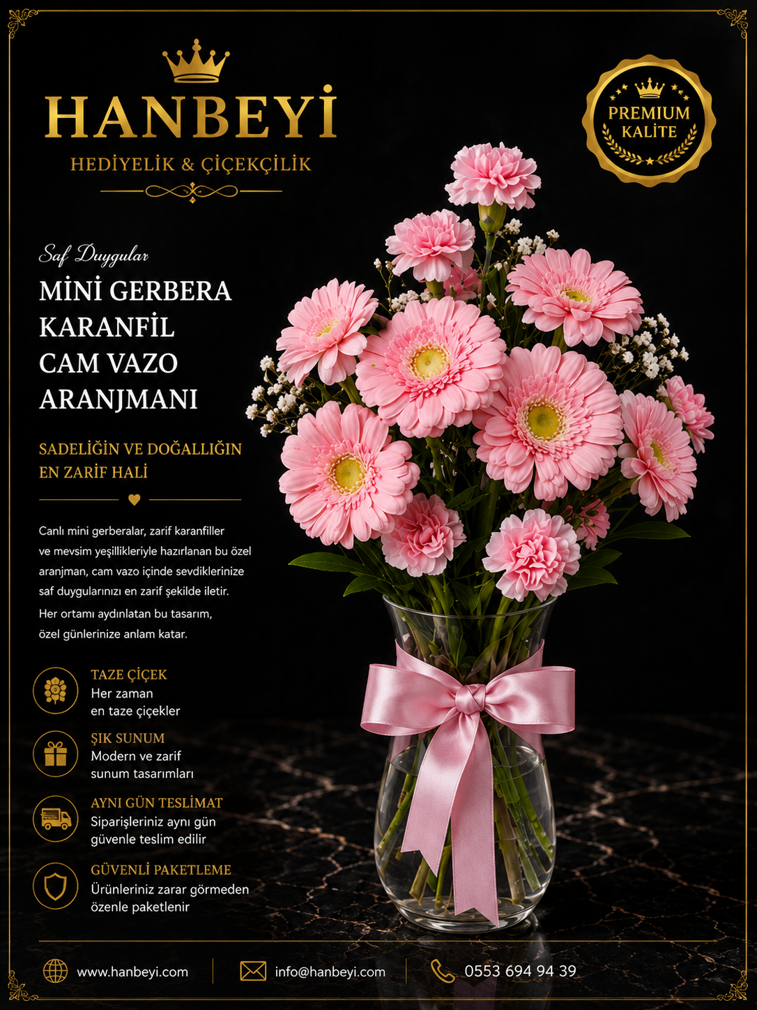 Mini Gerbera Karanfil Cam Vazo Aranjmanı Avcılar Çiçekçi