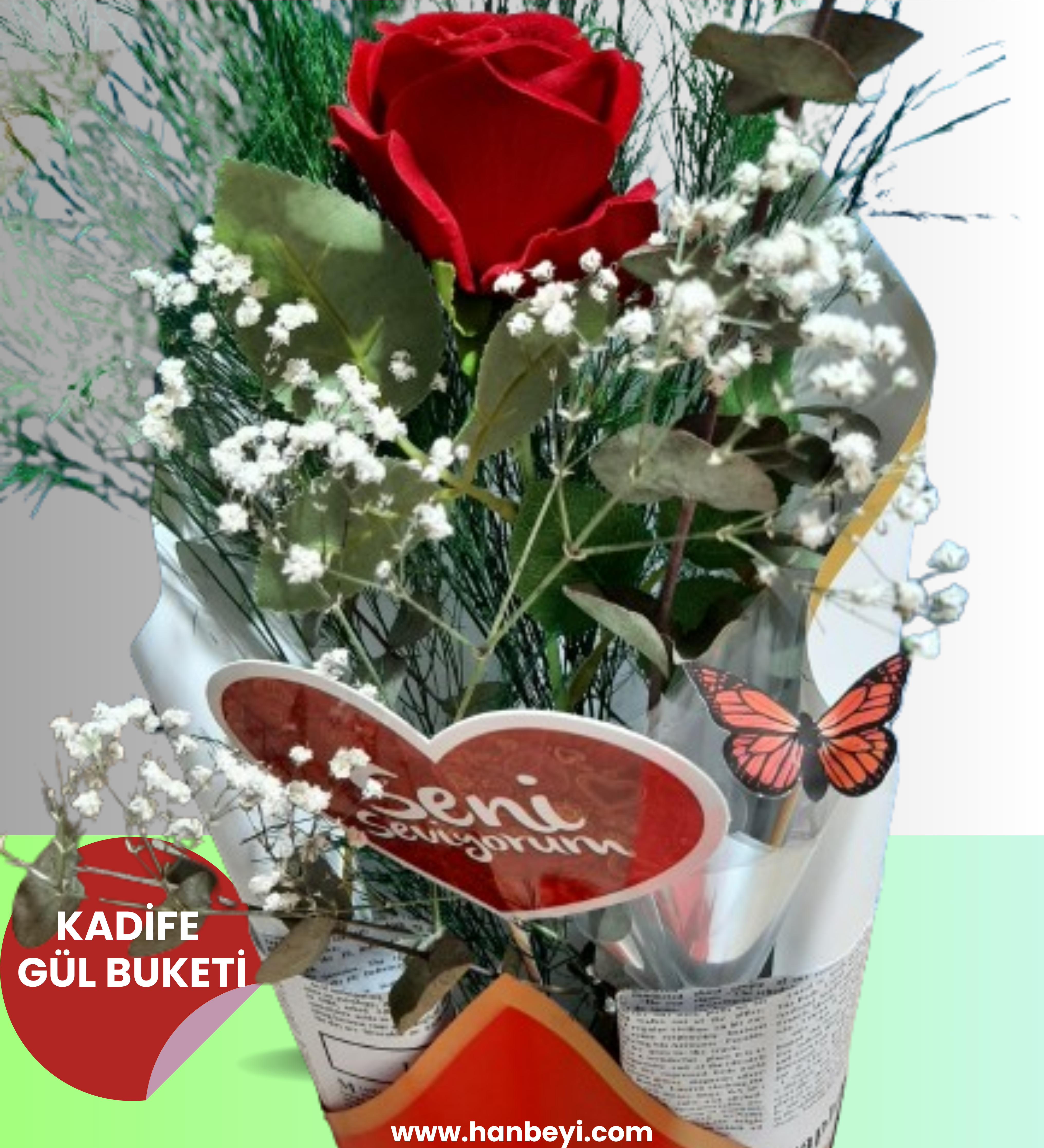 Seni Seviyorum Gül Buketi Tek Dal Kadife Gül YAPAY ÇİÇEK BUKETLERİ