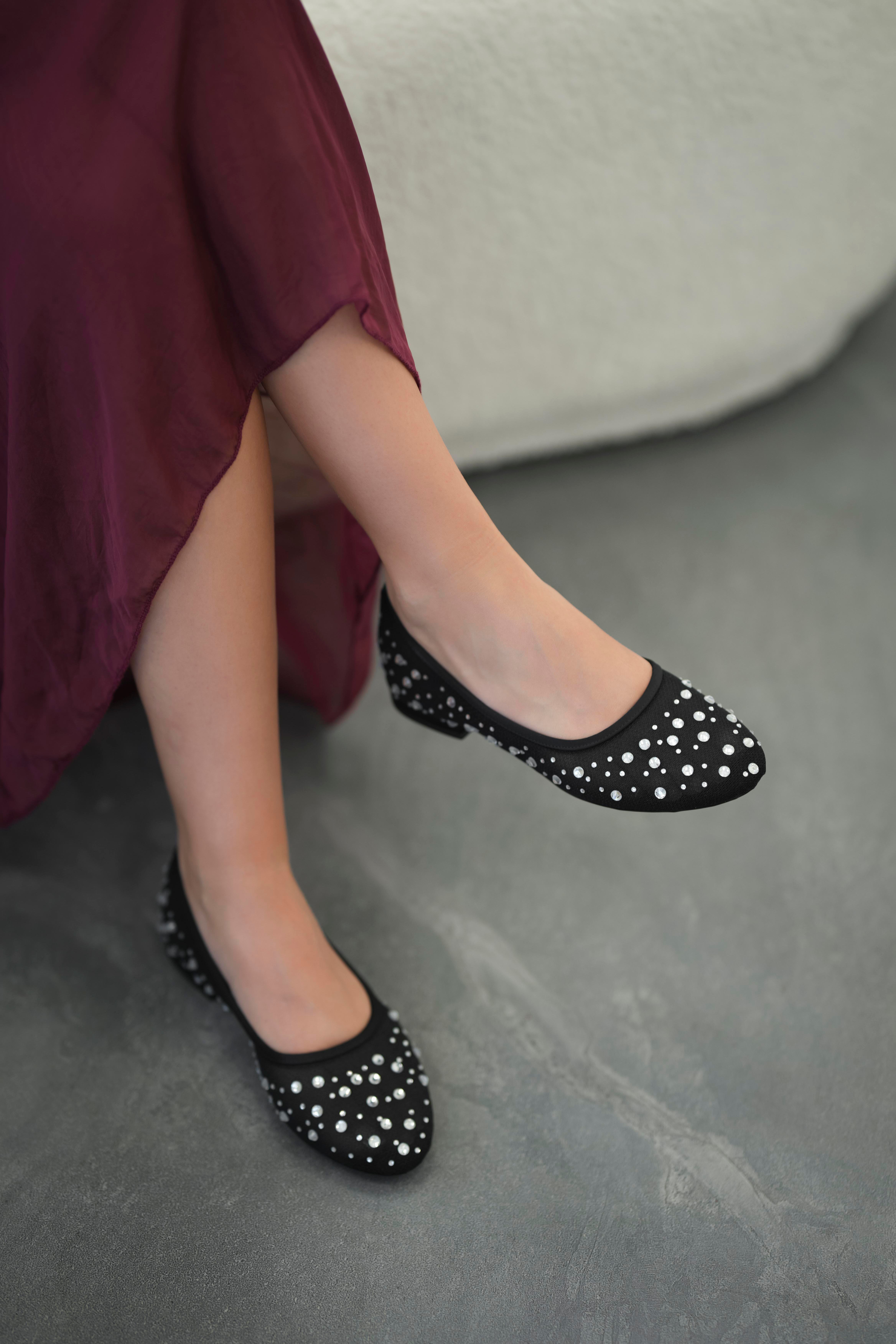 Barbi Taşlı Abiye Fileli Babet Siyah