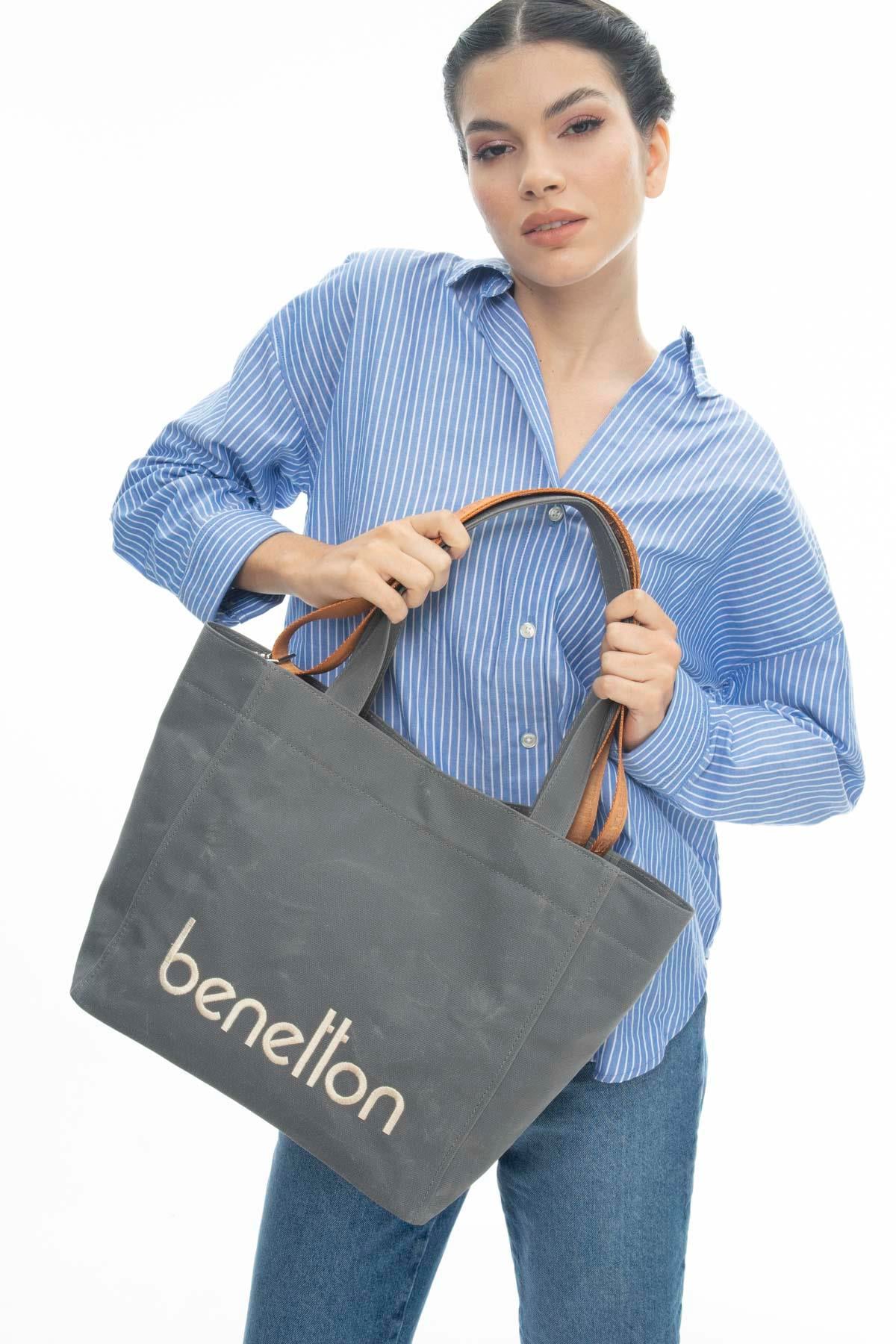 Benetton 1163 Kadın Deri Kol Çantası Gri