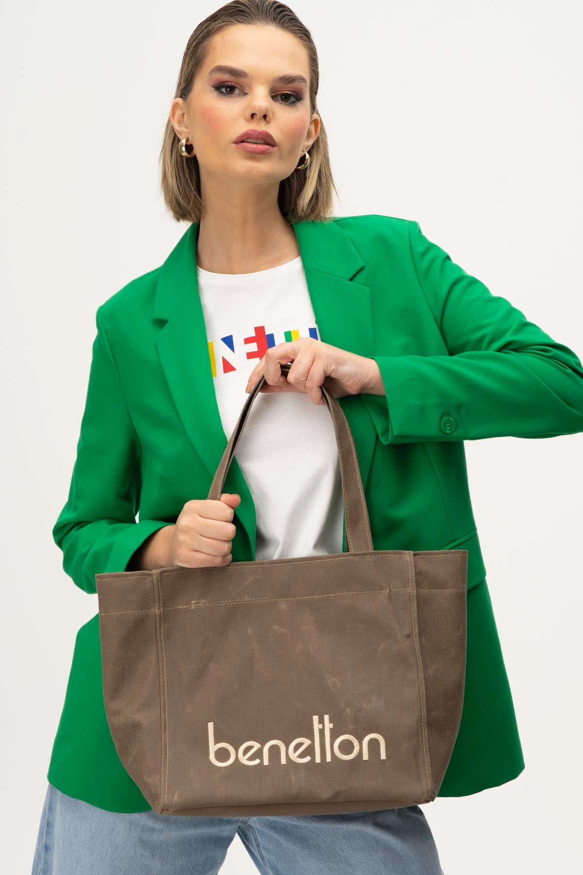 Benetton 1163 Kadın Deri Kol Çantası Kahve