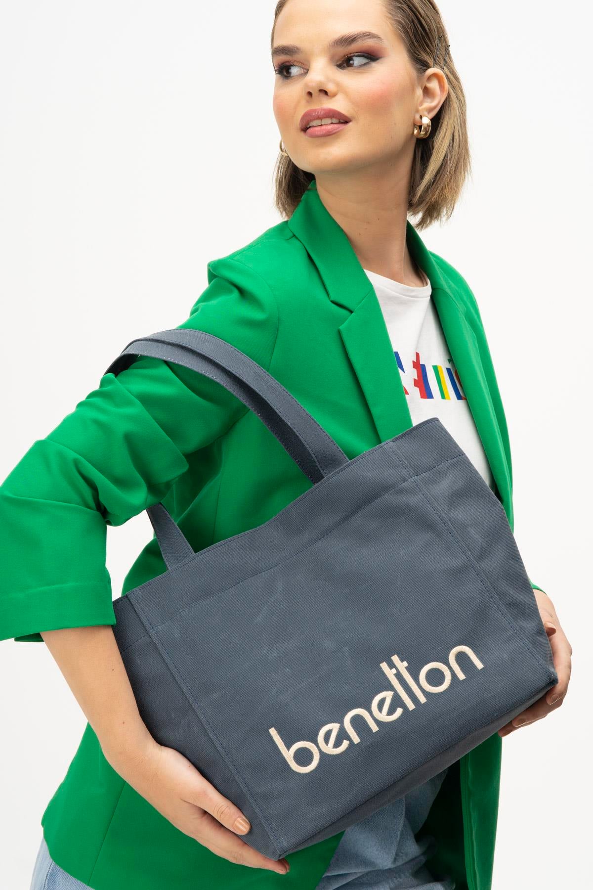 Benetton 1163 Kadın Deri Kol Çantası Lacivert