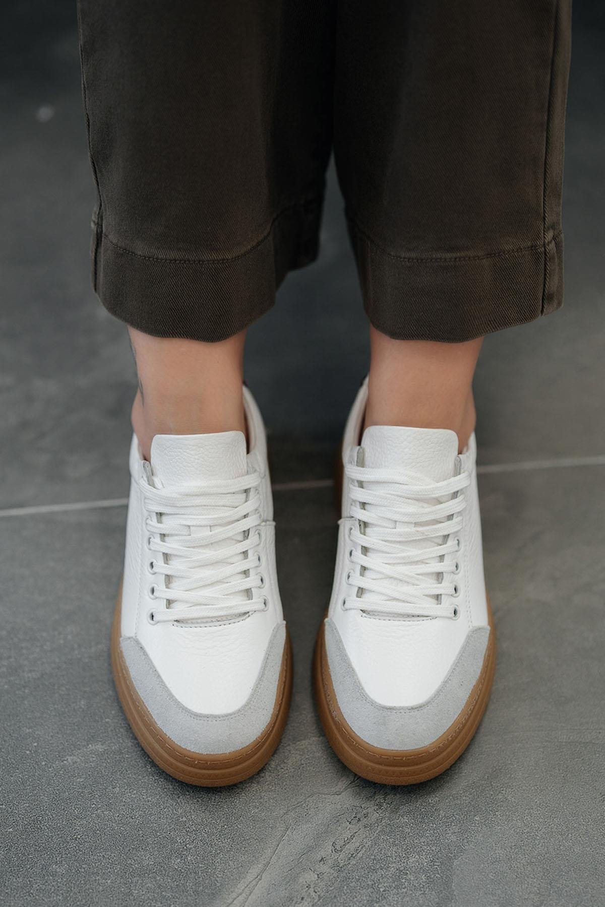 Monar Kadın Bağcıklı Hakiki Deri Sneakers Beyaz