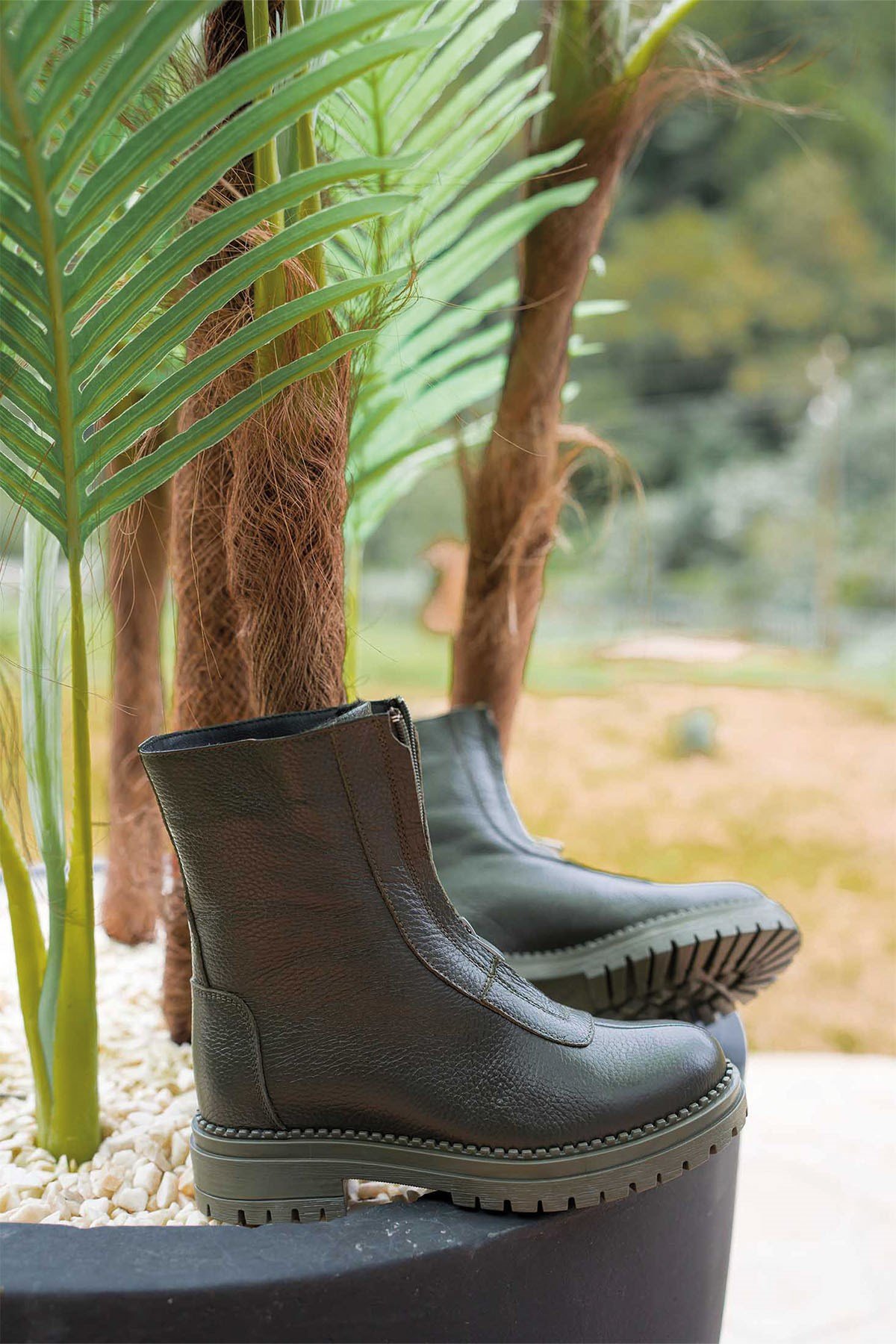 Stella Önü Fermuarlı Kadın Hakiki Deri Postal Yeşil