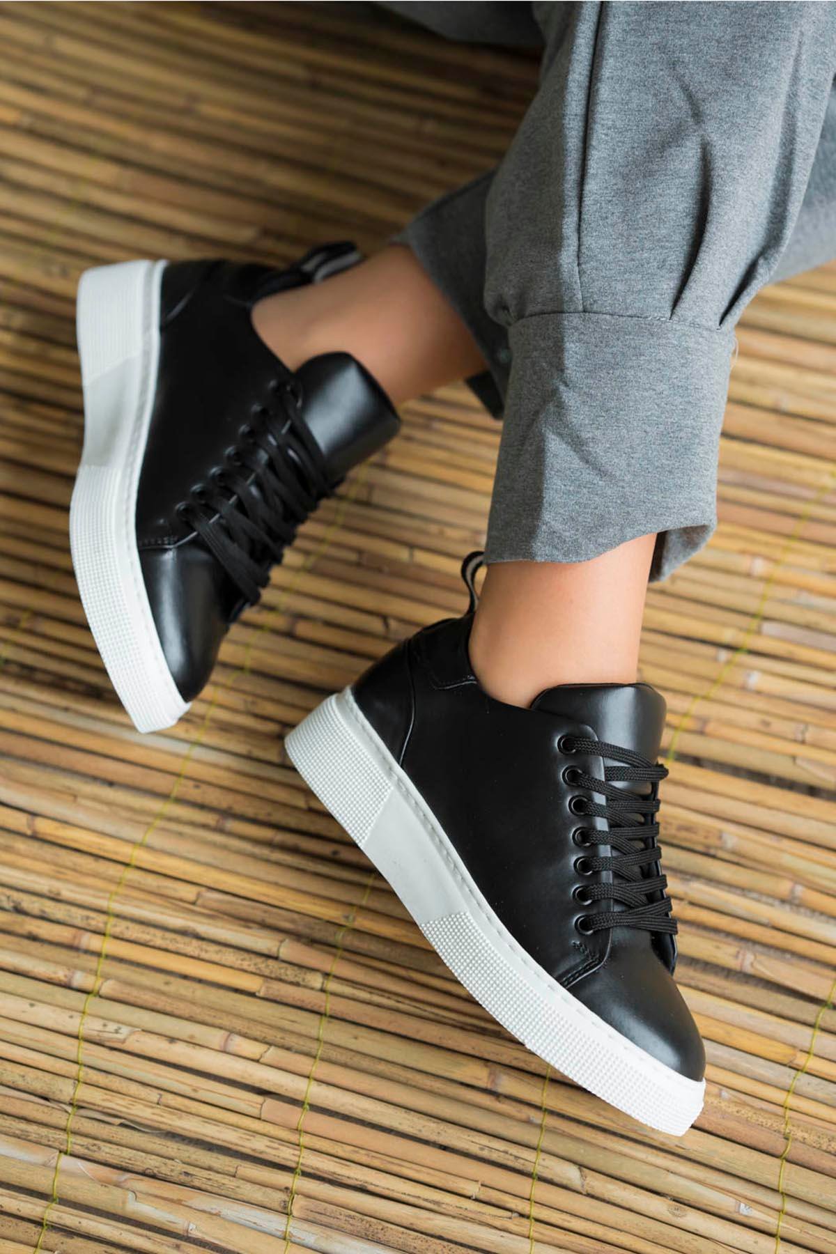 Very Kadın Deri Bağcıklı Spor Ayakkabı Siyah