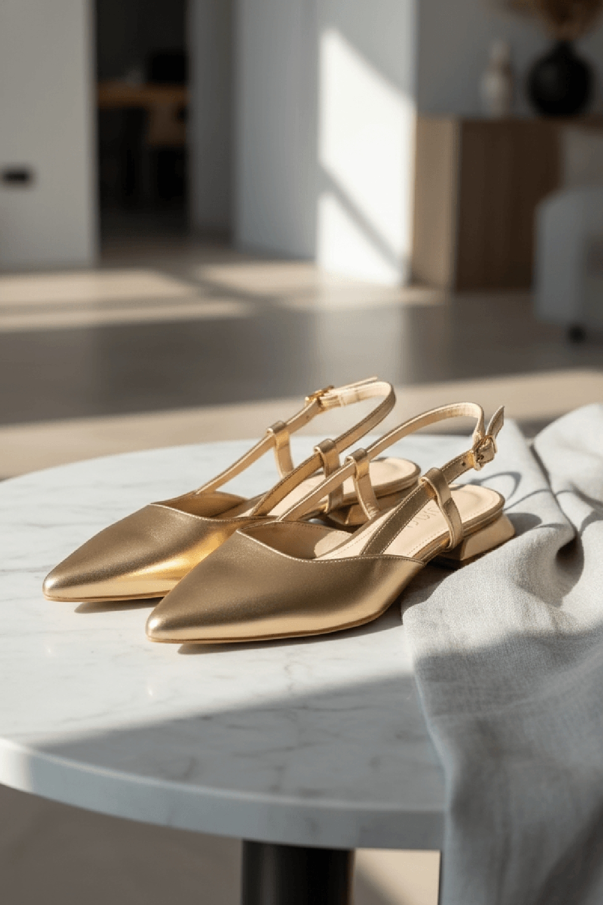 Felina Gold Kırışık ( 3 cm Topuklu ) Sivri Burun Topuklu Ayakkabı