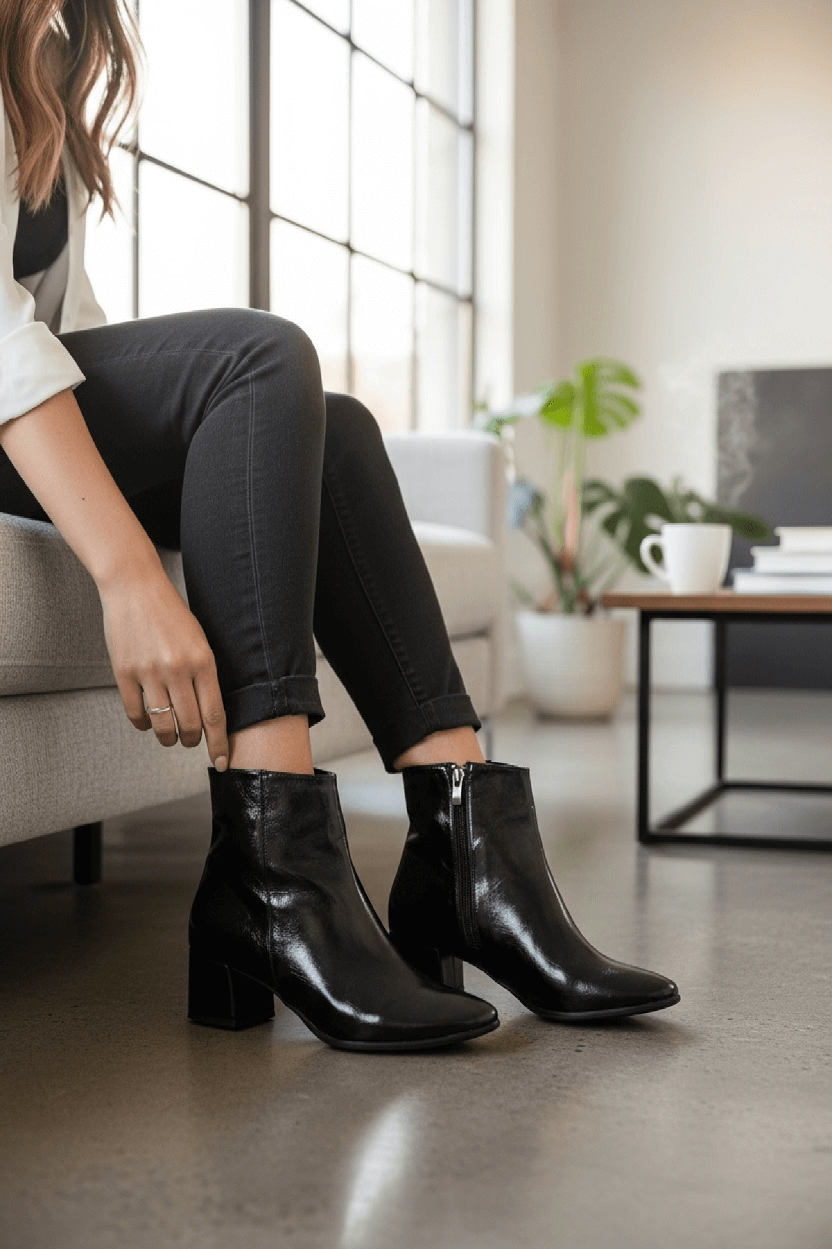 Fiamma Siyah Kırışık Rugan ( 5 Cm Topuklu ) Günlük Kullanım Kadın Botu