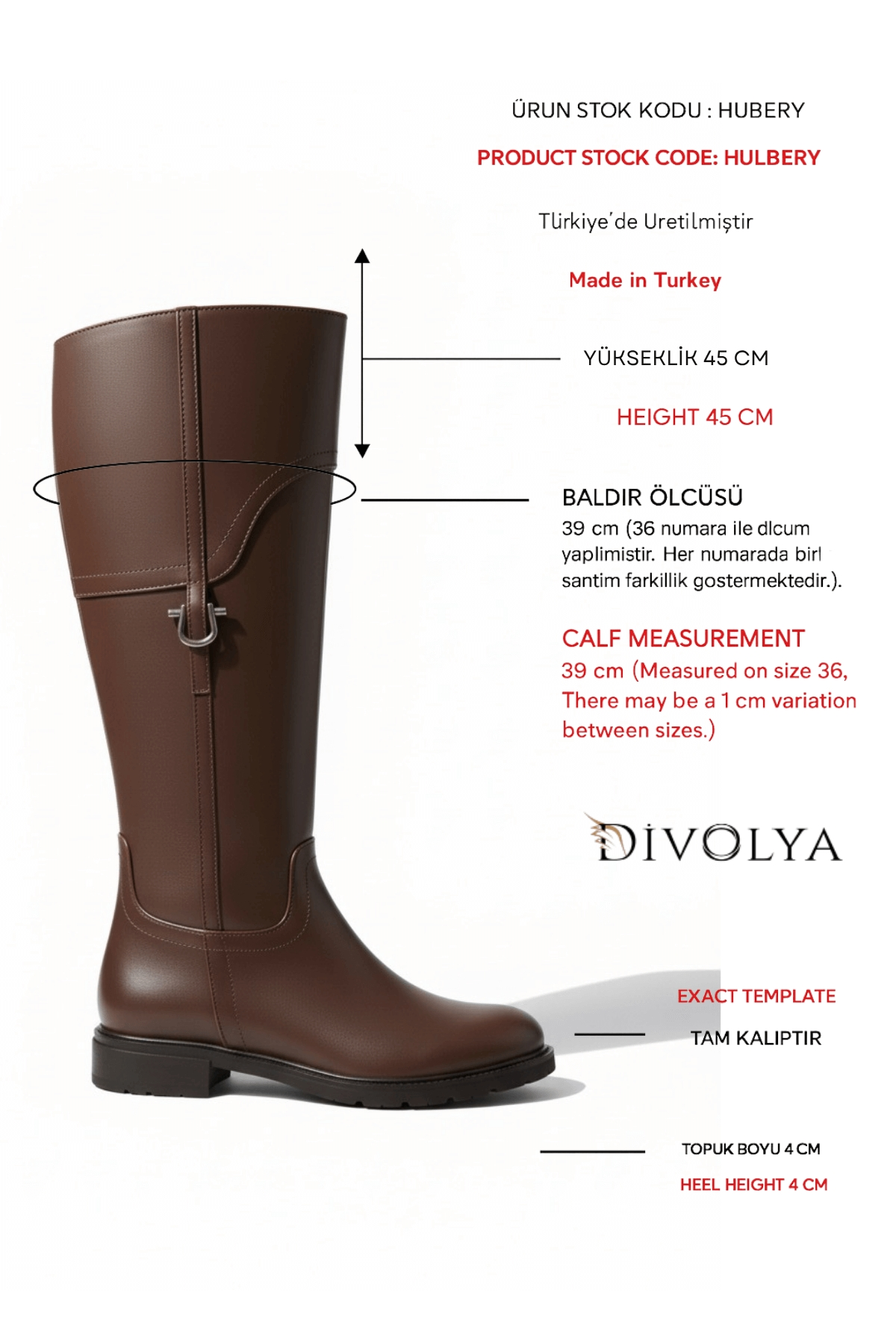 Hulbery Kahverengi Deri ( 3,5 Cm Topuk Boyu) Yanı Tokalı Günlük Kadın Çizme