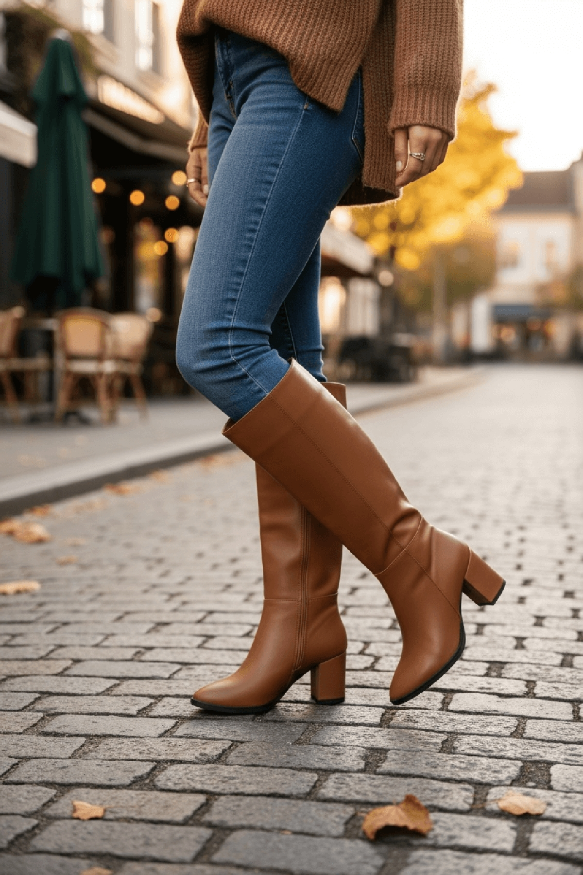 Kleo Taba Deri Topuklu (7cm) Yanı Fermuarlı Günlük Kullanım Çizme