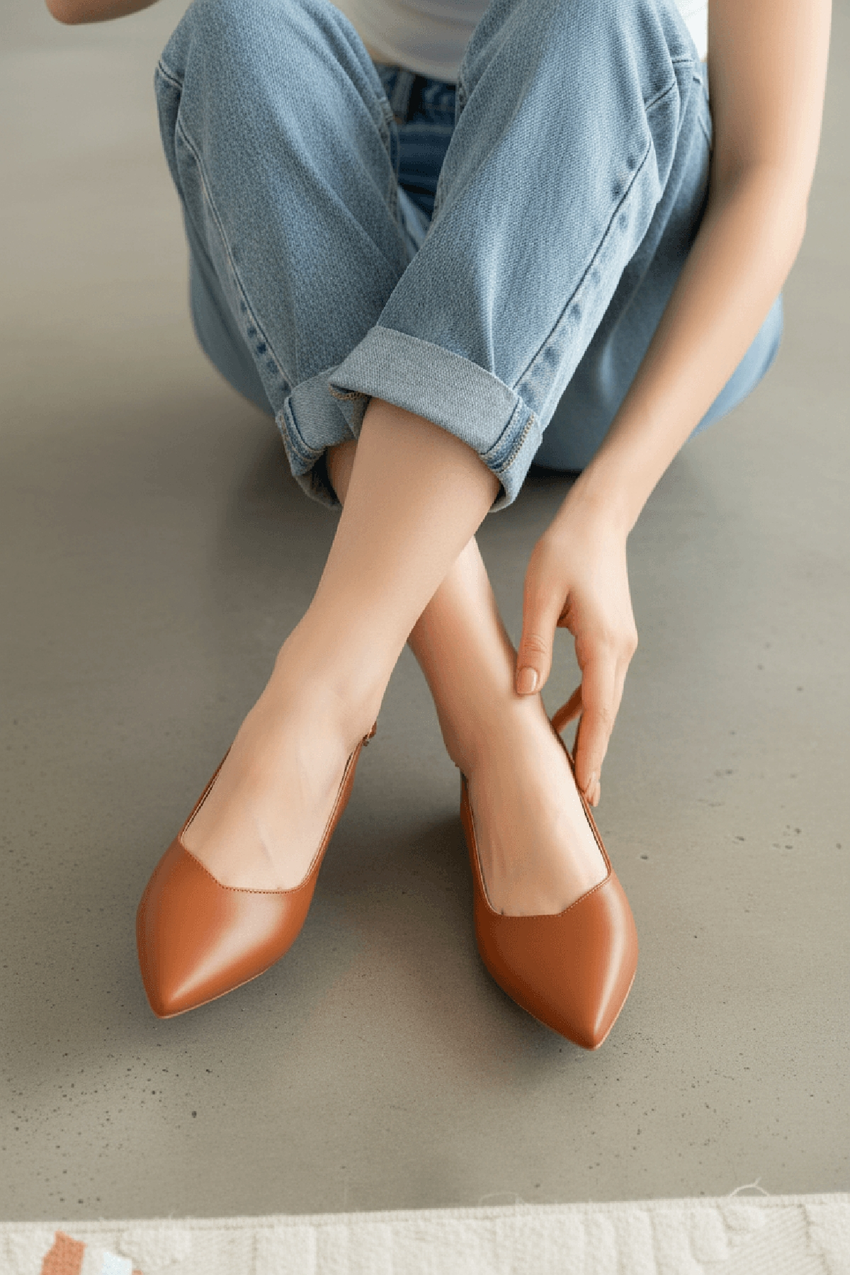 Liona Taba ( 3 cm Topuklu ) Sivri Burun Topuklu Babet