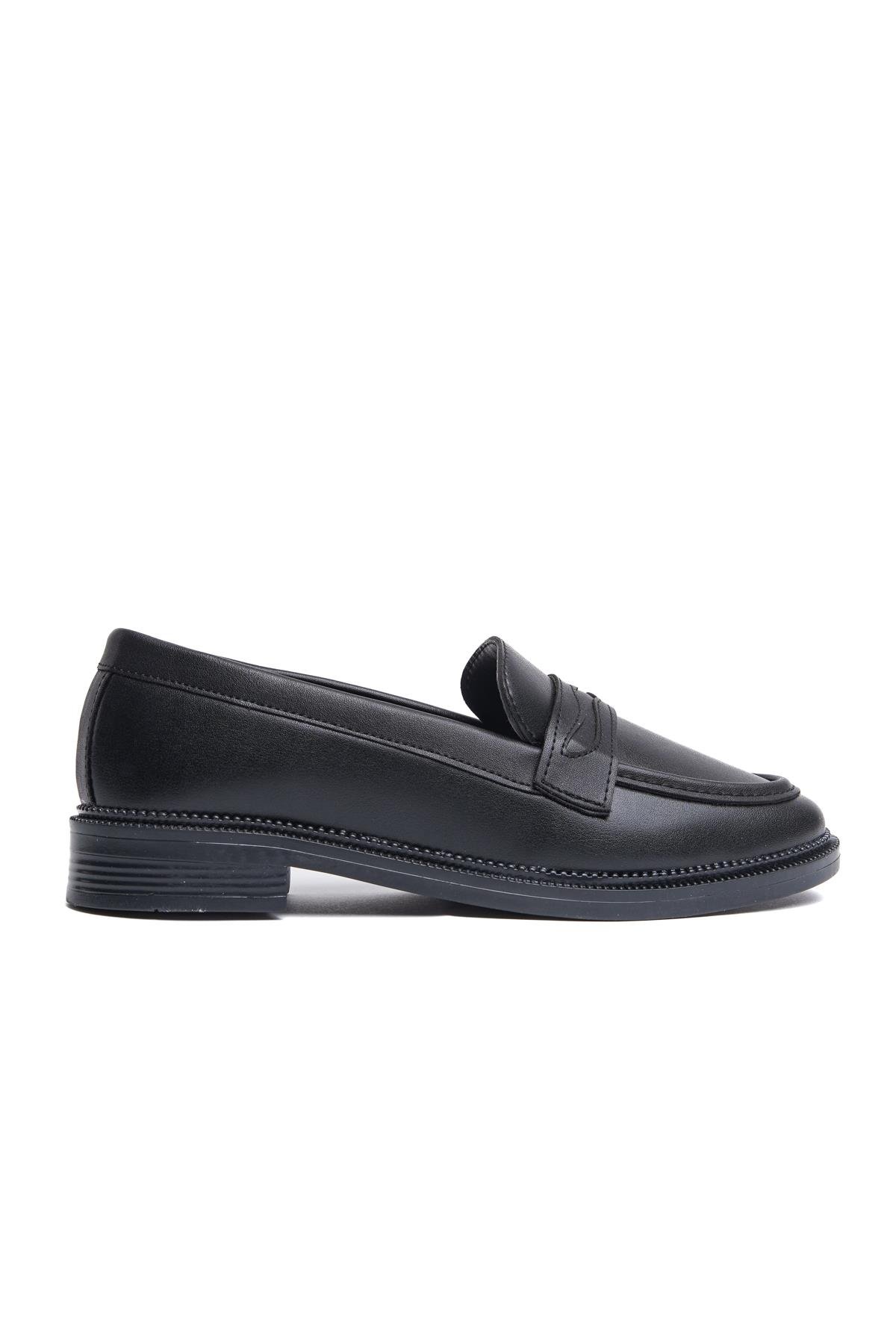 Runa Siyah Deri İnce Taban (3cm) Loafer Kadın Ayakkabı