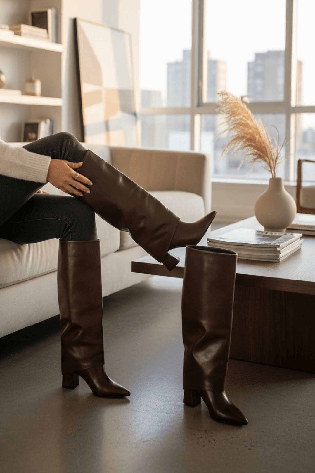 Strada Kahverengi Rugan Tak-Çıkar Konçlu  (8 cm Topuk Boyu ) Günlük Kullanım Bot Ve Çizme