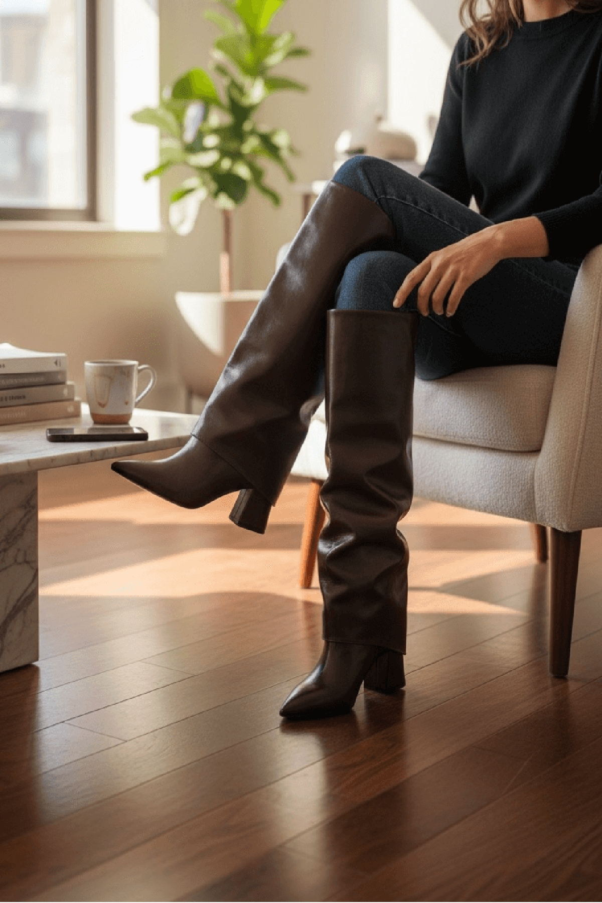 Strada Kahverengi Rugan Tak-Çıkar Konçlu  (8 cm Topuk Boyu ) Günlük Kullanım Bot Ve Çizme