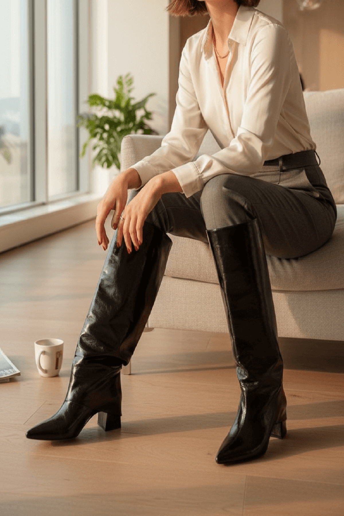 Strada Siyah Rugan Tak-Çıkar Konçlu  (8 cm Topuk Boyu ) Günlük Kullanım Bot Ve Çizme