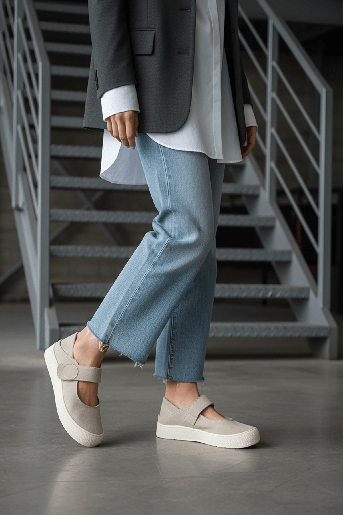 Varius Gri Süet ( 3 cm Topuklu ) Yuvarlak Burunlu  Detaylı Loafer Ayakkabı