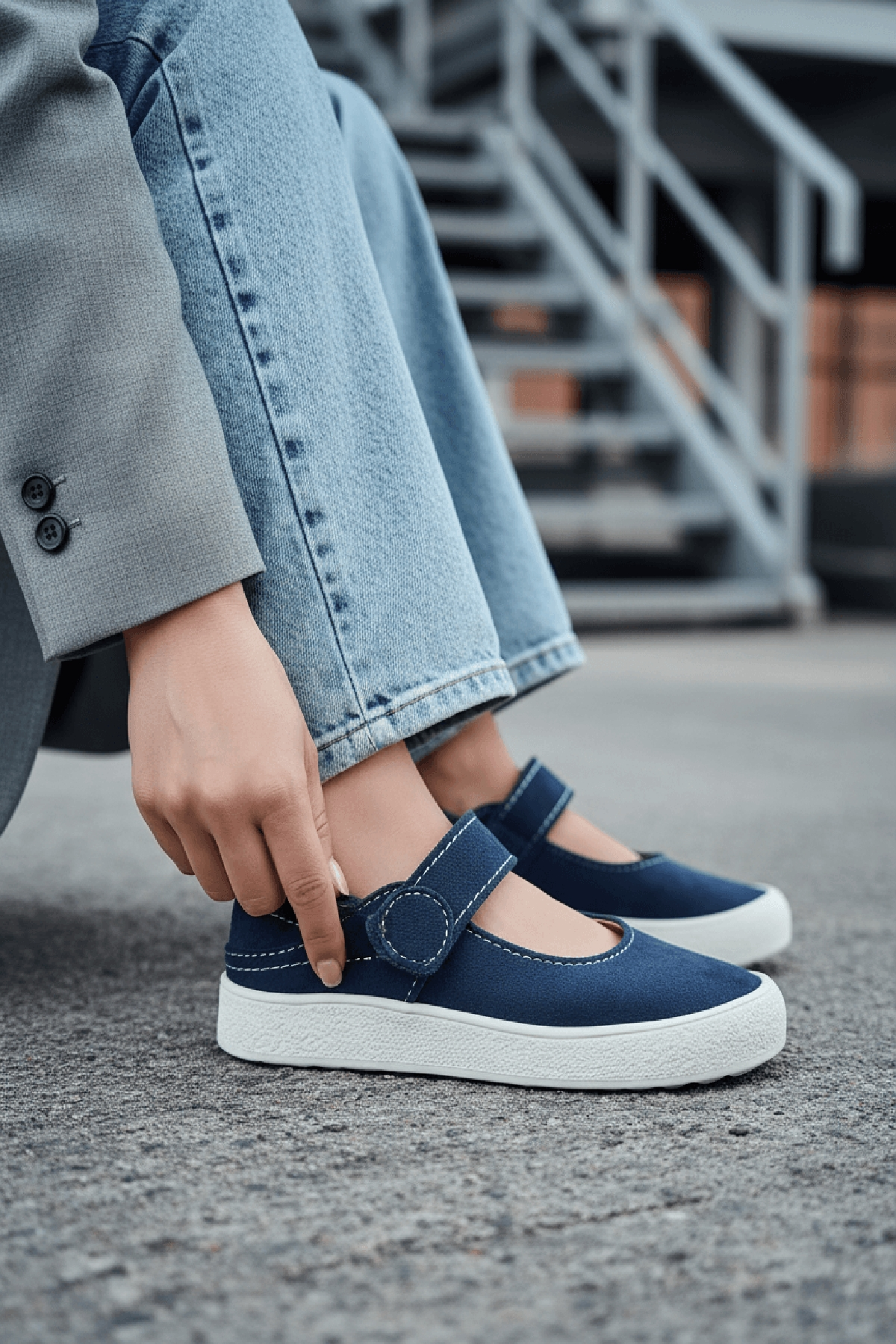 Varius Lacivert Süet ( 3 cm Topuklu ) Yuvarlak Burunlu  Detaylı Loafer Ayakkabı