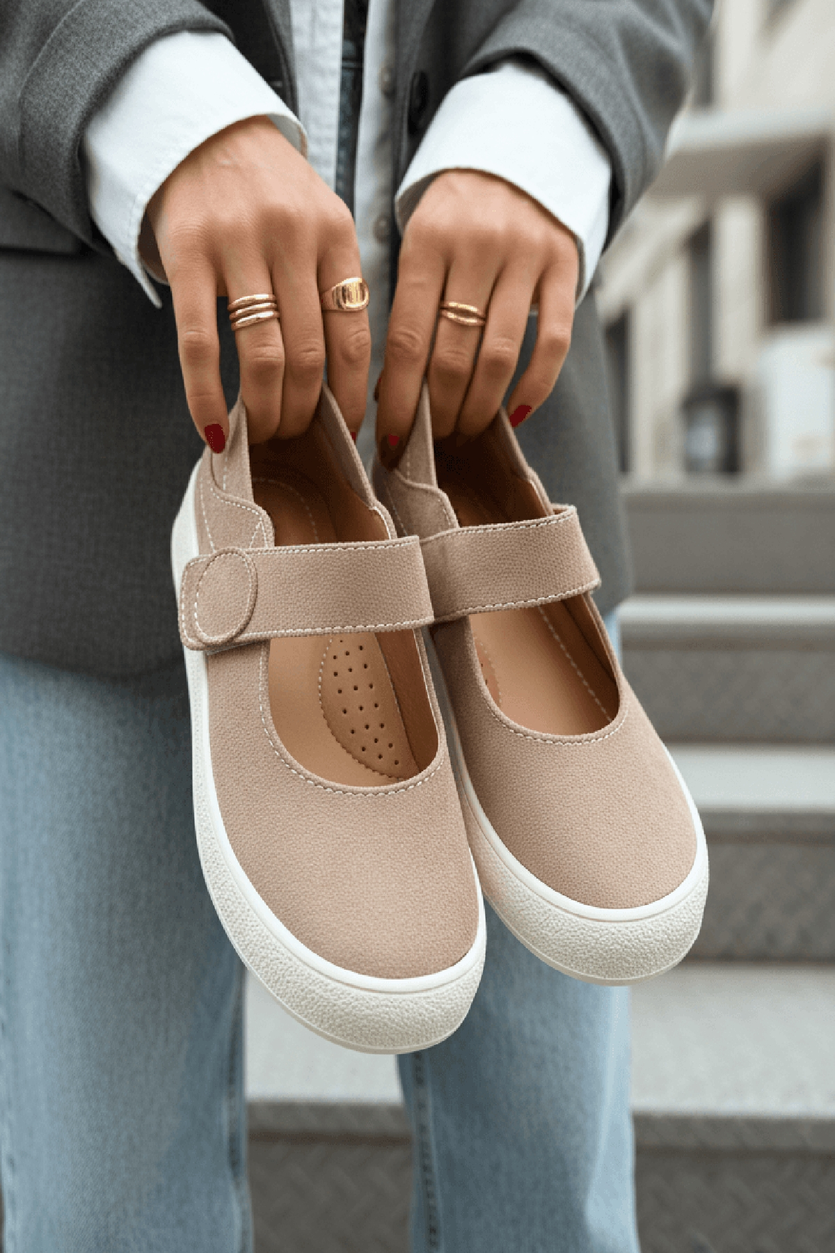 Varius Vizon Süet ( 3 cm Topuklu ) Yuvarlak Burunlu  Detaylı Loafer Ayakkabı