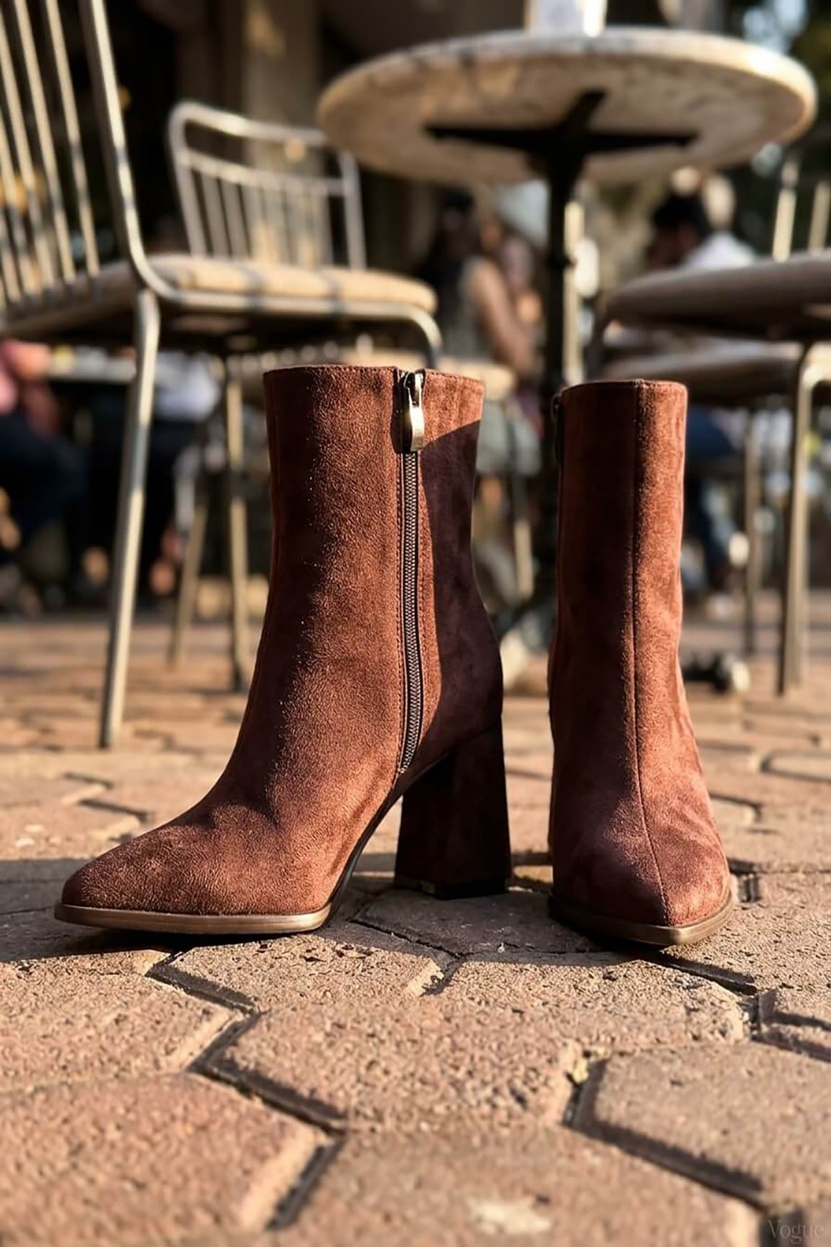 Vlaho Kahverengi Süet ( 7 cm Taban) Önü Dikiş Detaylı Fermuarlı Kadın Günlük Bot