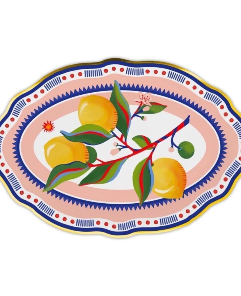 Baci Milano Dolce Vita Limon Desenli Oval Servis Tabağı