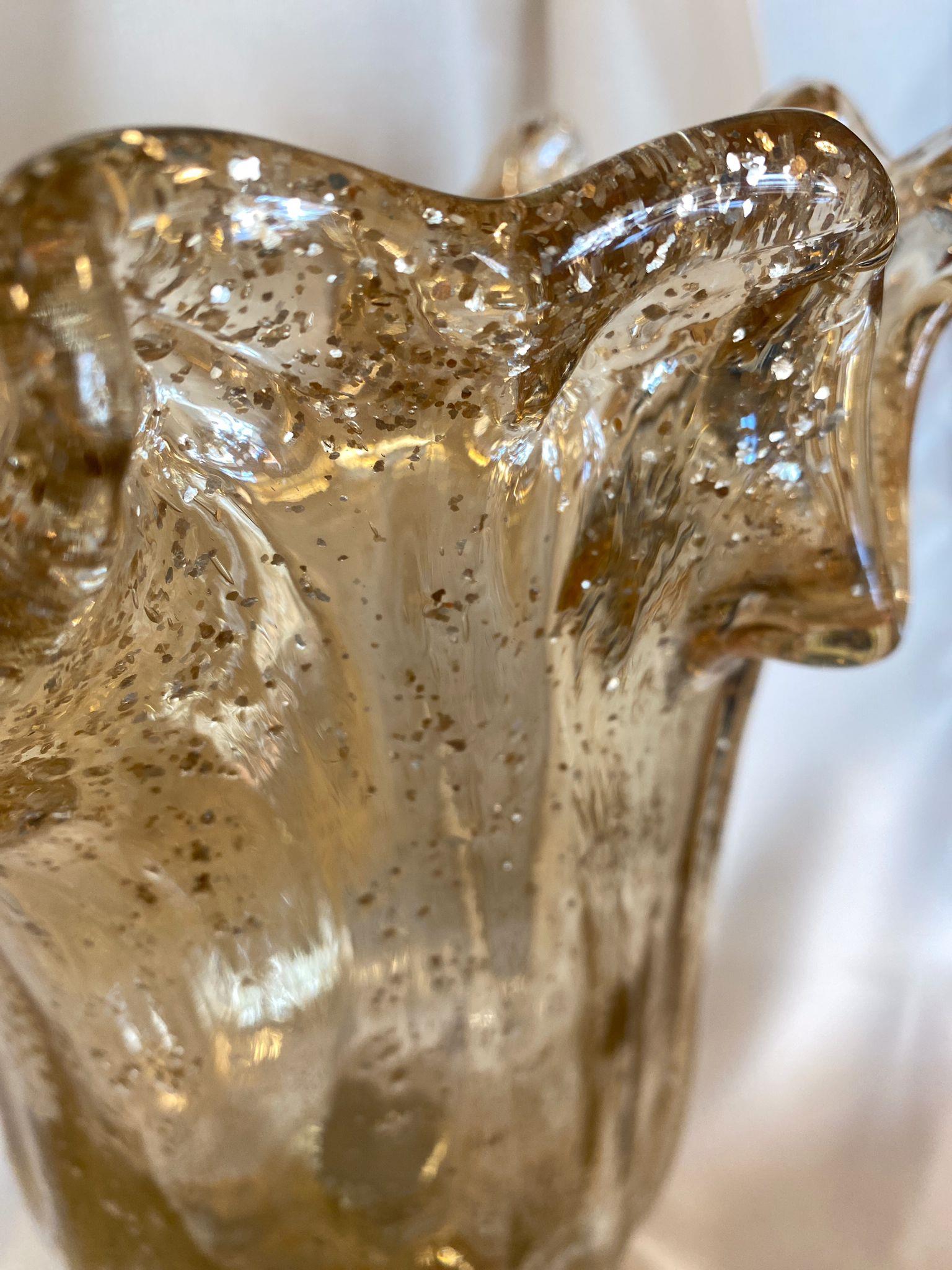 Murano İtalyan Altın  Püskürtme Ayaklı Gold Orta Boy Vazo