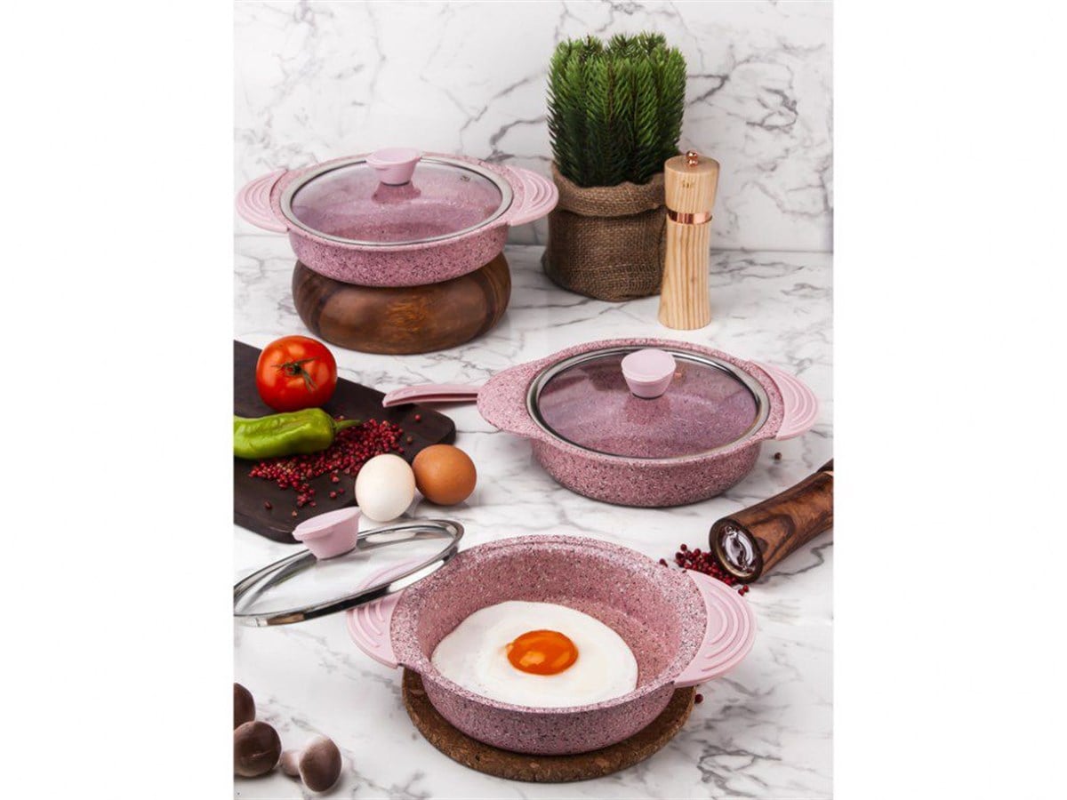 Taç 3180 Granit Plus 3'lü Sahan Seti Tak/Çıkar Silikon Saplı Pembe