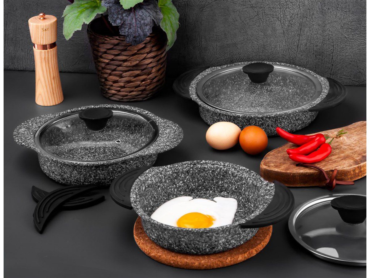 Taç 3182 Granit Plus 3'lü Sahan Seti Silikonlu Gri