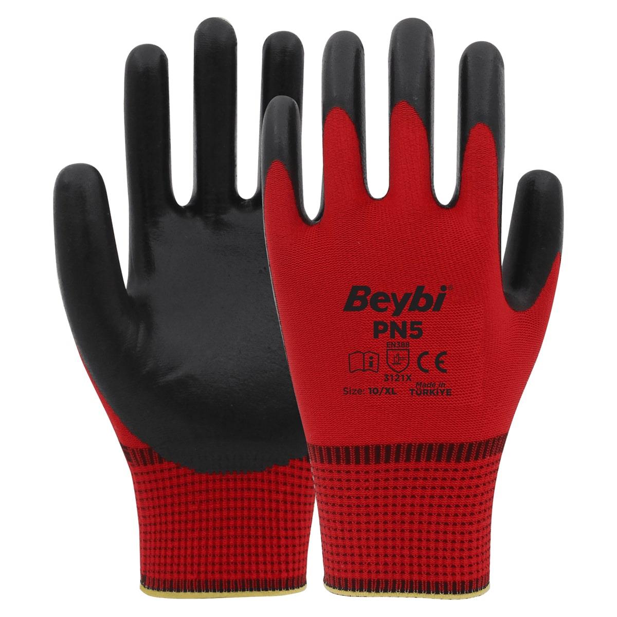 Beybi PN5 Nitril Kaplı Polyester Eldiven No:10 XL