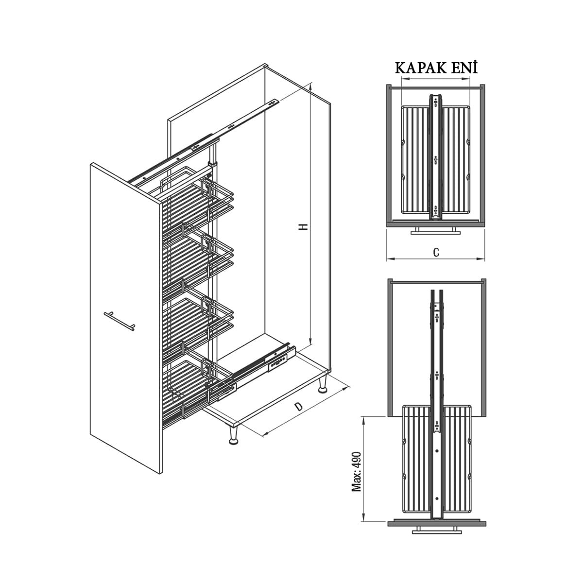 HEMAKS 125-140 CM 4 SEPET TELESKOPİK KİLER