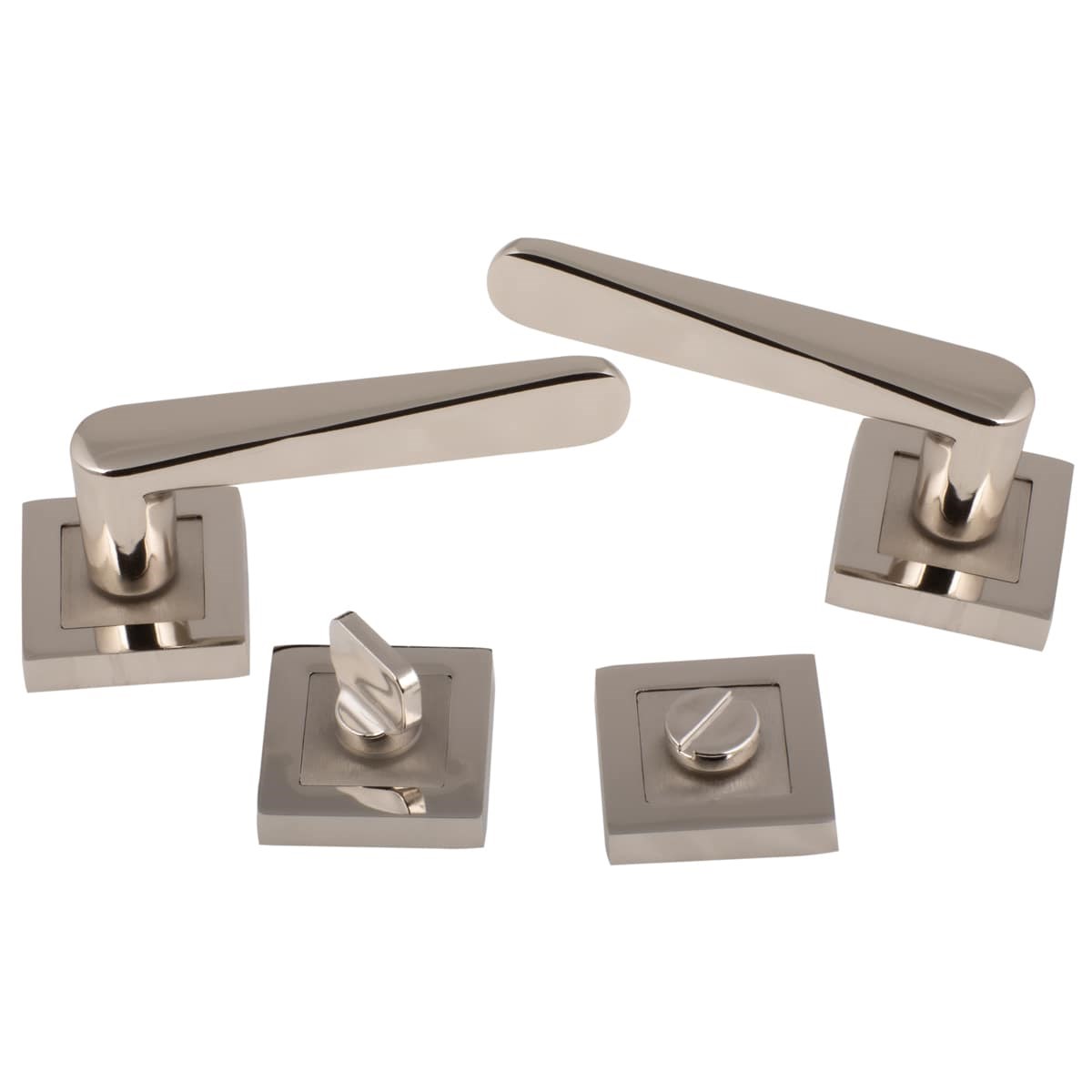 Piramit Kare Rozetli Kapı Kolu Nikel|Saten