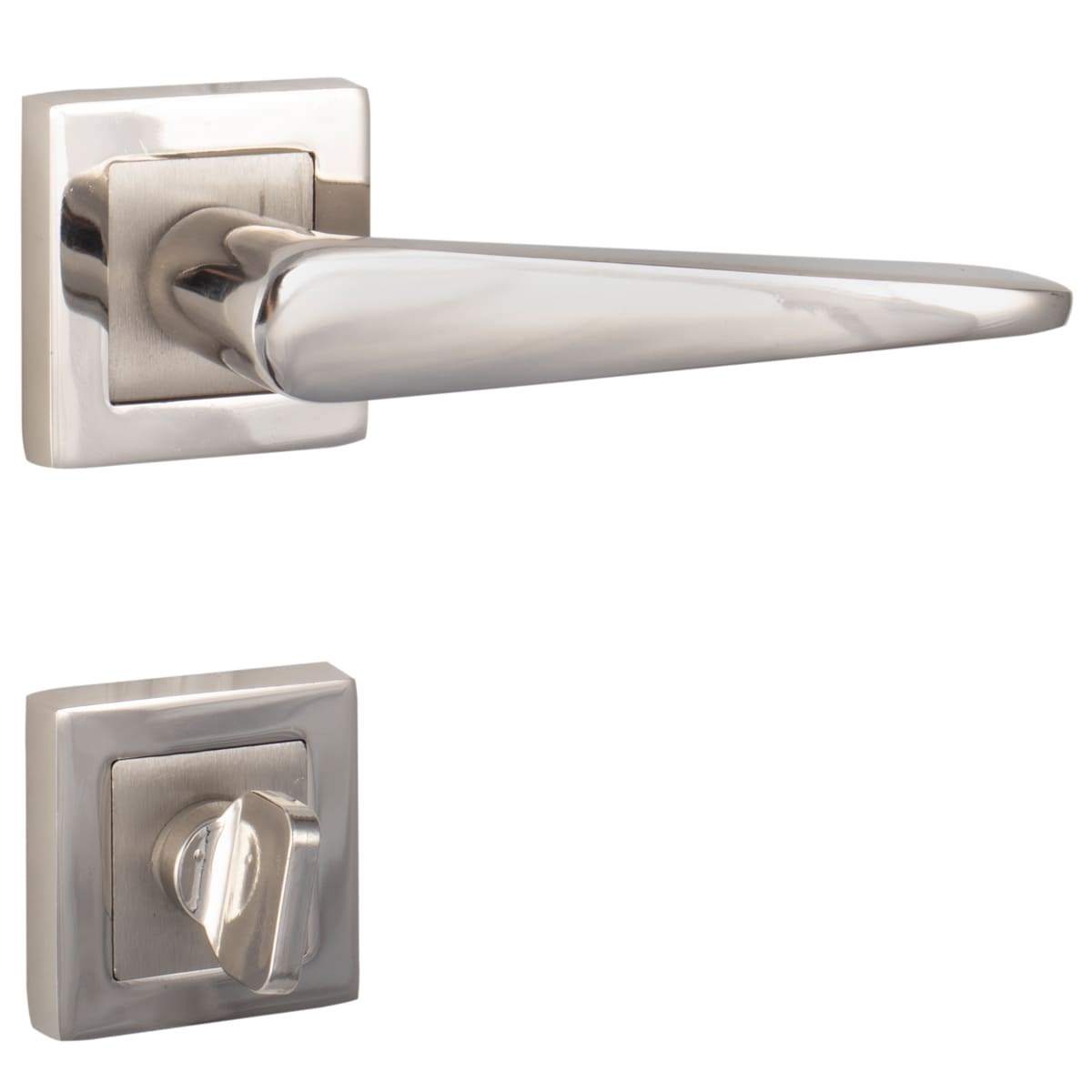 Piramit Kare Rozetli Kapı Kolu Nikel|Saten