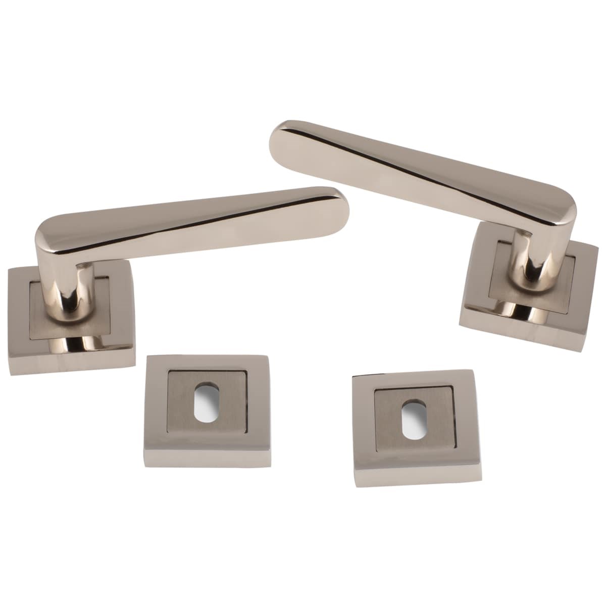 Piramit Kare Rozetli Kapı Kolu Nikel|Saten