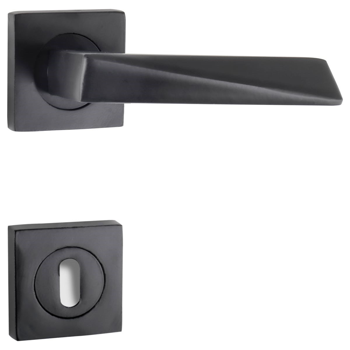 Piramit Rozetli Kapı Kolu Mat Siyah