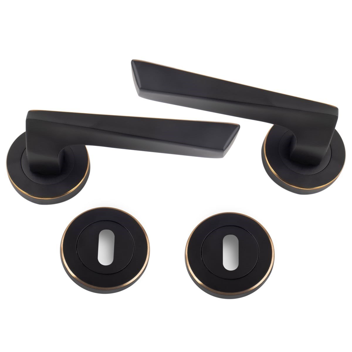 Piramit Yuvarlak Rozetli Kapı Kolu Siyah | Altın