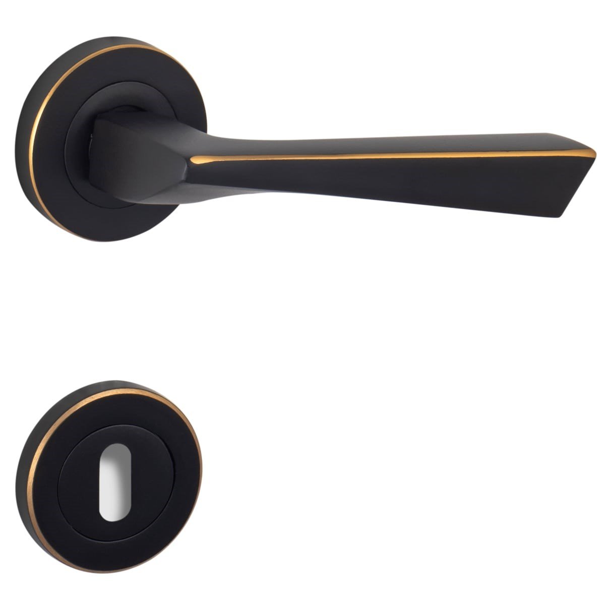 Piramit Yuvarlak Rozetli Kapı Kolu Siyah | Altın