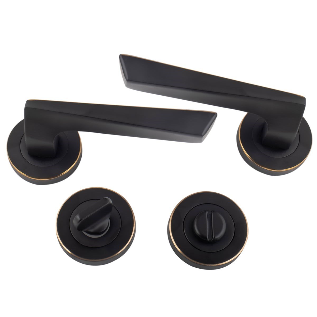 Piramit Yuvarlak Rozetli Kapı Kolu Siyah | Altın