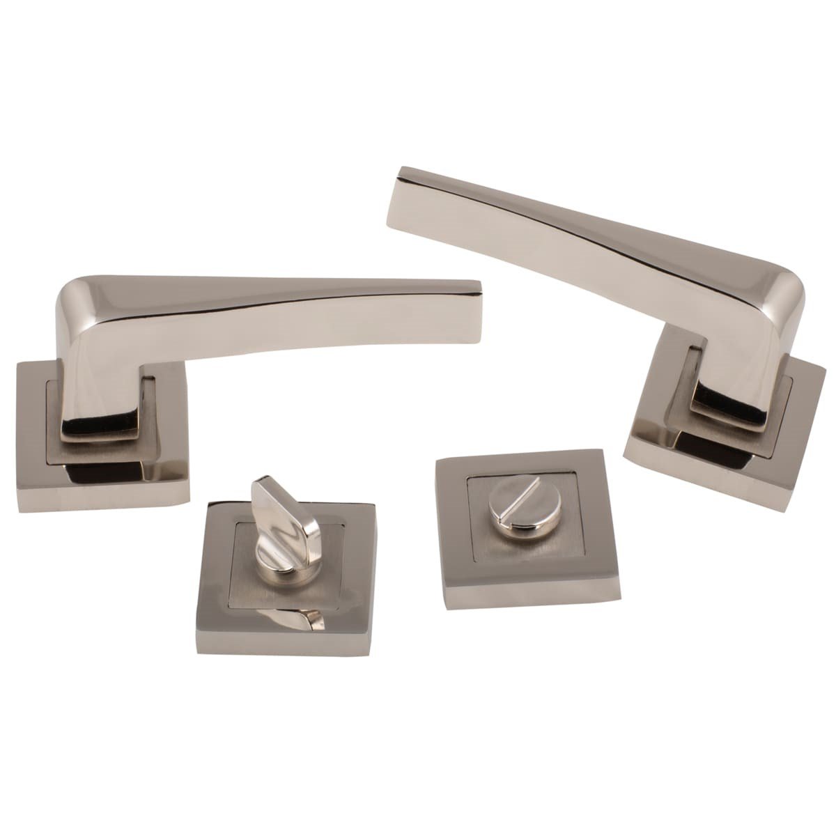 Yasmin Kare Rozetli Kapı Kolu Nikel|Saten