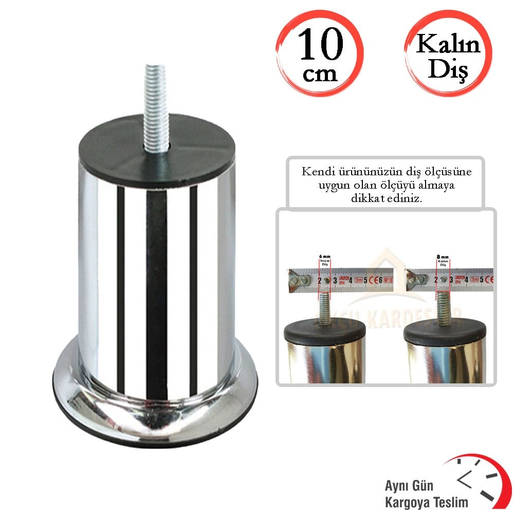 Baza Koltuk Kanepe Ayağı 10 Cm 3/8 Civatalı (Kalın Diş)