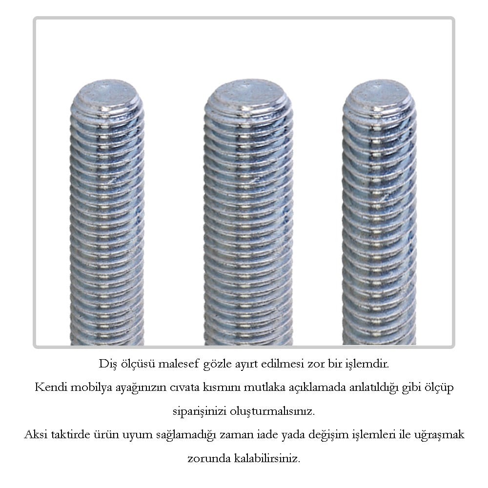 Baza Koltuk Kanepe Ayağı 15 Cm 3/8 Civatalı (Kalın Diş)