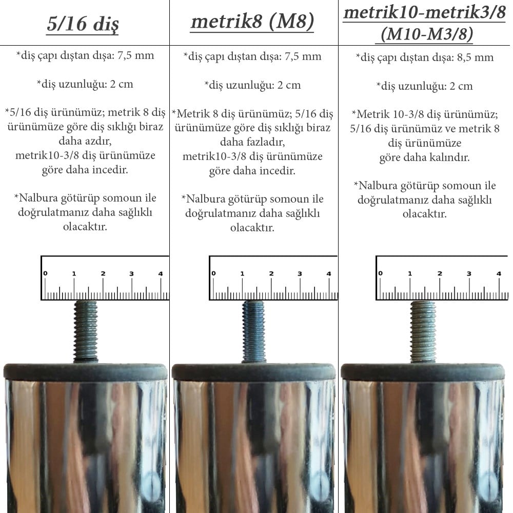 Baza Koltuk Kanepe Ayağı 15 Cm 3/8 Civatalı (Kalın Diş)