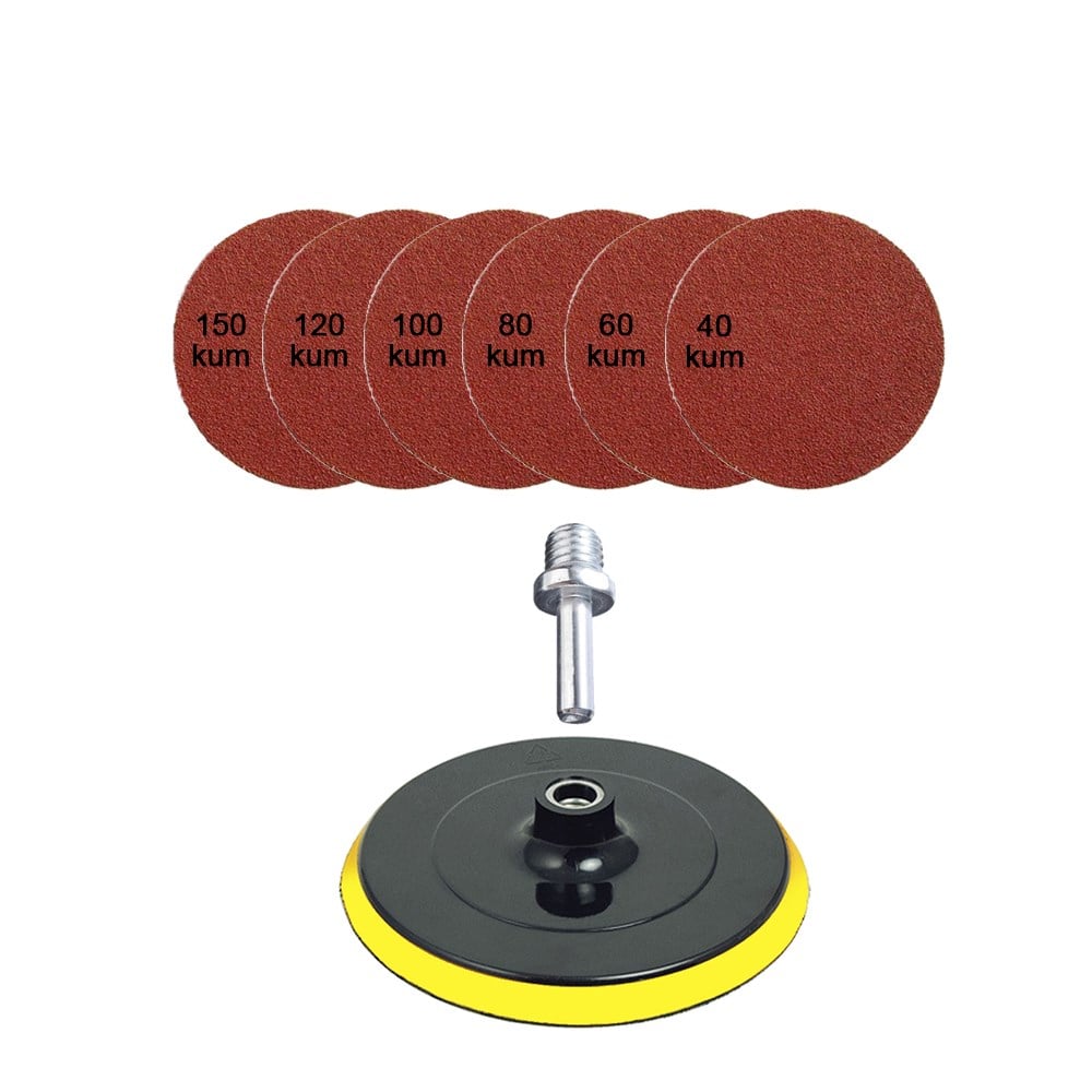 Cırt Zımpara Seti + Matkap Disk Aparatı 180 Mm 8 Parça Set