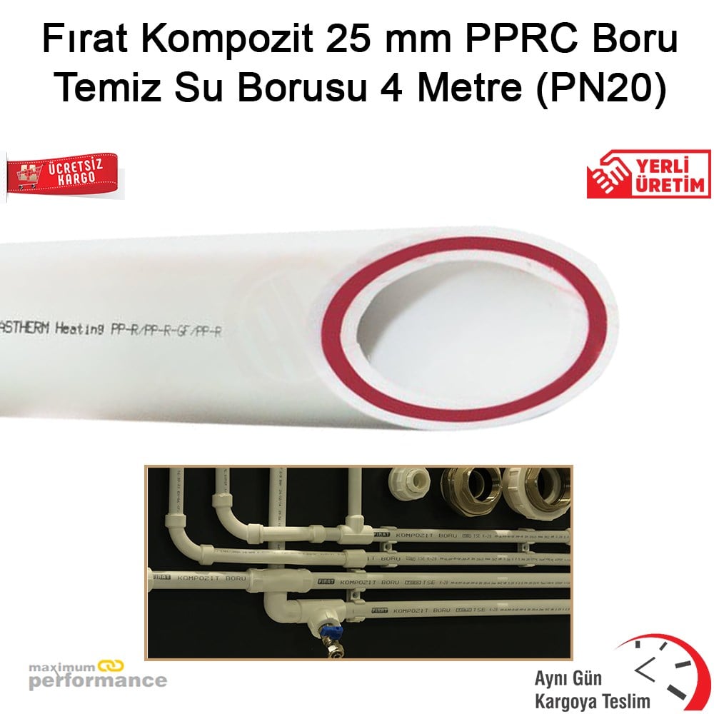 Fırat Kompozit 25 Mm Pprc Boru Temiz Su Borusu 4 Metre (Pn20)