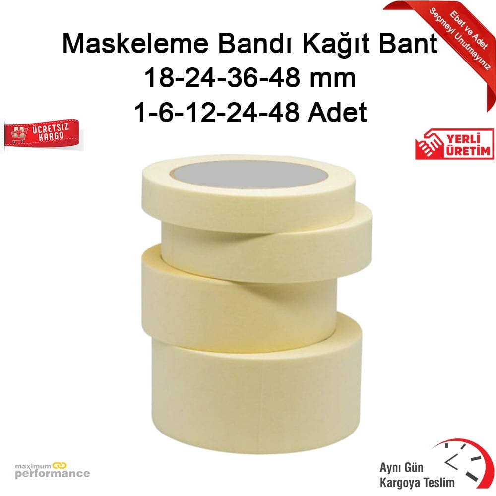 Maskeleme Bandı Kağıt Bant 18-24-36-48 Mm 1-6-12-24-48 Adet