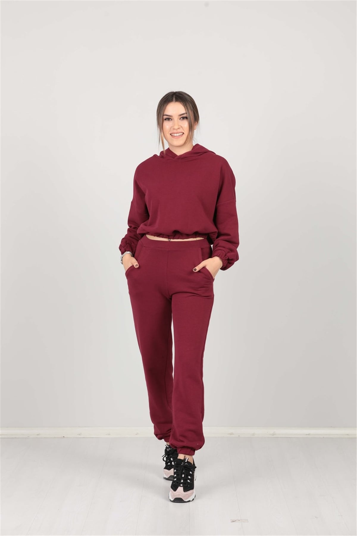 3 İplik Kumaş Eşofman Takımı - Bordo