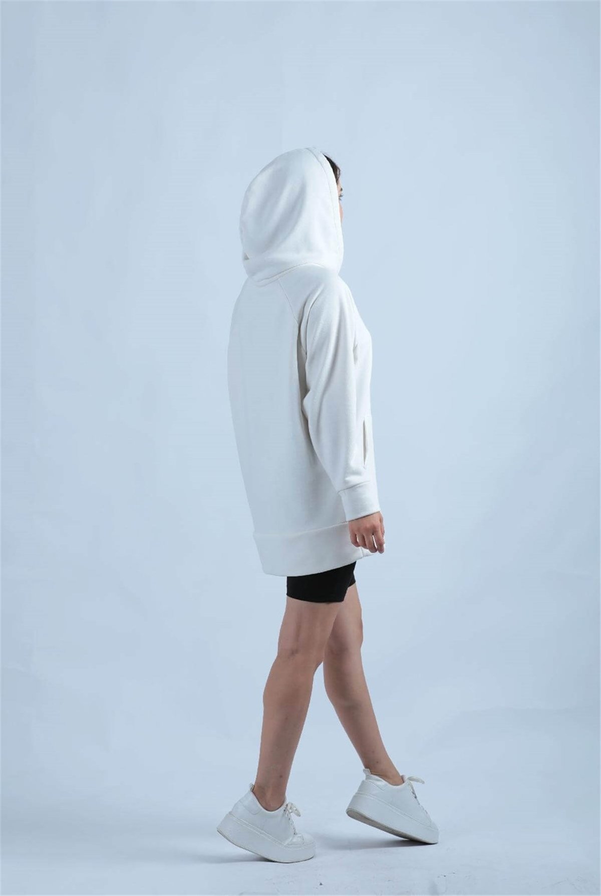 3 İplik Kumaş Oversize Sweat - Beyaz