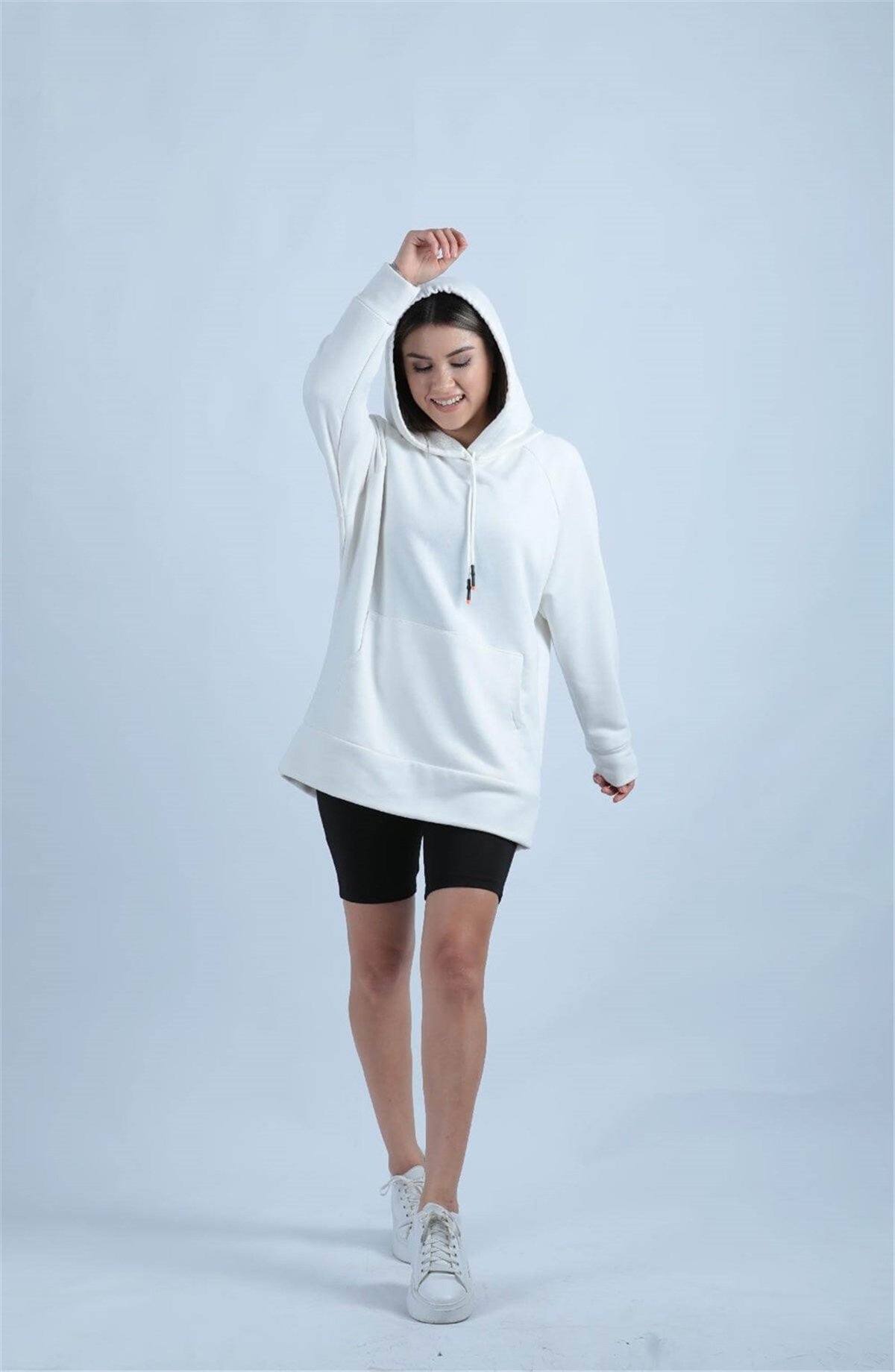 3 İplik Kumaş Oversize Sweat - Beyaz