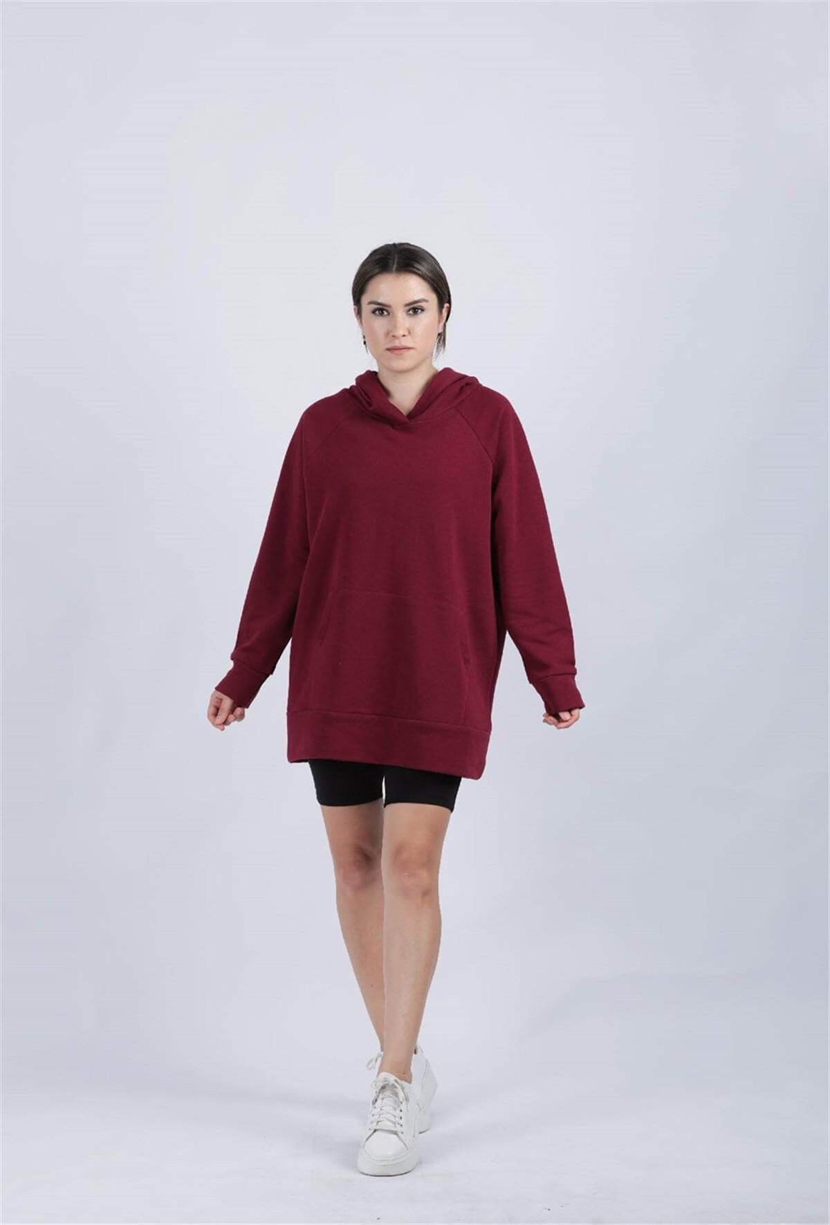 3 İplik Kumaş Oversize Sweat - Bordo