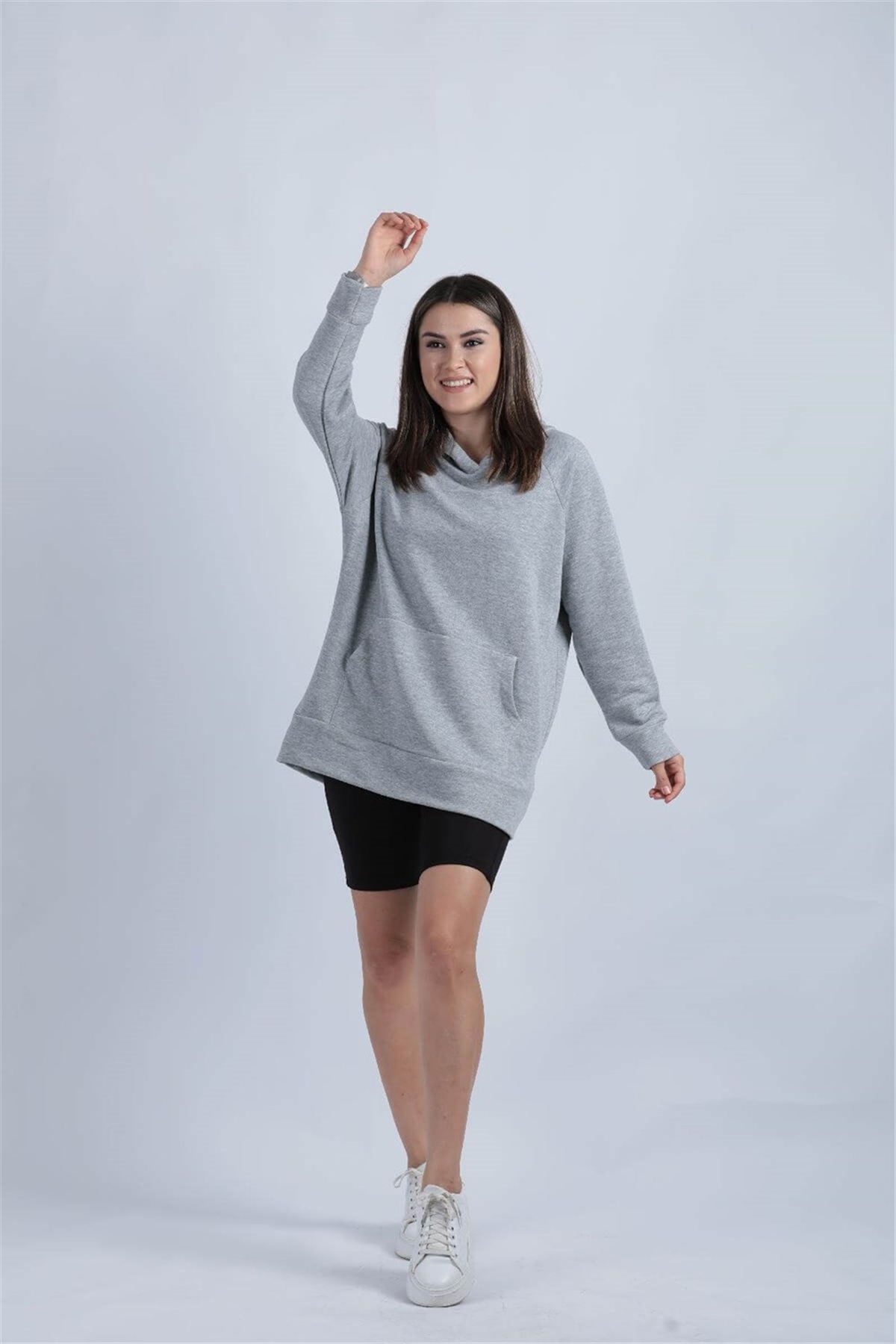 3 İplik Kumaş Oversize Sweat - Gri